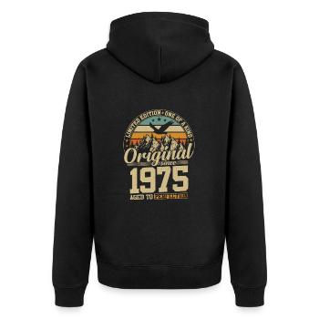 cadeau d'anniversaire 49 ans 1975 édition limitée - Veste à capuche bio Premium Unisexe - noir - Dos - Nico (187cm)