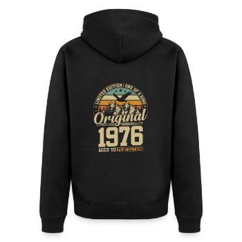 48 Jahre 1976 Geburtstagsgeschenk in limitierter Auflage - Unisex Premium Bio Zip Hoodie - Schwarz - Hinten - Nico (187cm)