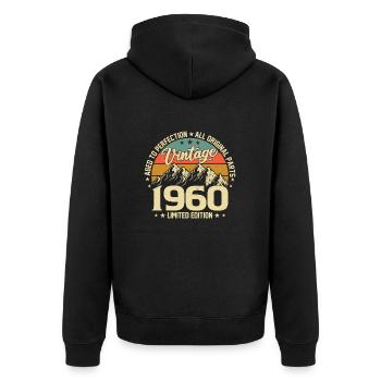 Zur Perfektion gereift 1960 64. Geburtstag Jahrgang - Unisex Premium Bio Zip Hoodie - Schwarz - Hinten - Nico (187cm)