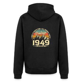 Zur Perfektion gereift 1949 Jahrgang zum 75-jährigen Jubiläum - Unisex Premium Bio Zip Hoodie - Schwarz - Hinten - Nico (187cm)
