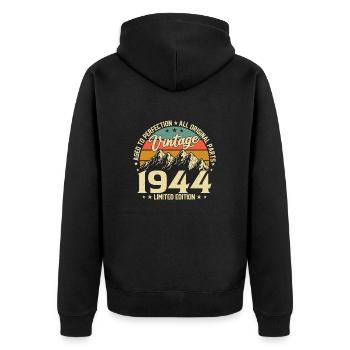 Zur Perfektion gereift 1944 Jahrgang zum 80-jährigen Jubiläum - Unisex Premium Bio Zip Hoodie - Schwarz - Hinten - Nico (187cm)