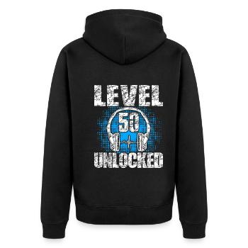 Level 50 Unlocked Birthday Gift 50 Years - Unisex Premium Organic Zip Hoodie - black - Back - Nico (187cm)