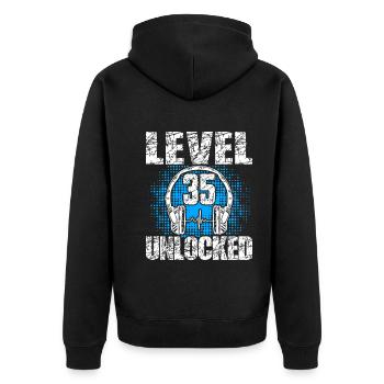 Level 35 Unlocked Birthday Gift 35 Years - Unisex Premium Organic Zip Hoodie - black - Back - Nico (187cm)