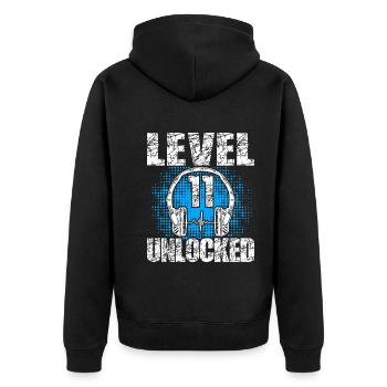 Level 11 Unlocked Birthday Gift 11 years - Unisex Premium Organic Zip Hoodie - black - Back - Nico (187cm)