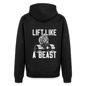Bodybuilder Lift Like A Beast Outfit Langhantel - Unisex Premium Bio Zip Hoodie - Schwarz - Hinten - Nico (187cm)