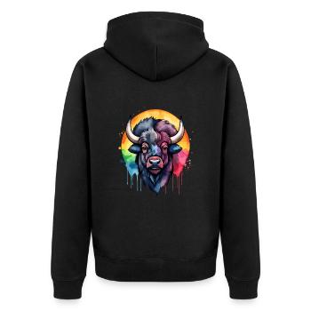 Bison, Animal, Cool, Breathtaking, Colorful Watercolor - Unisex Premium Organic Zip Hoodie - black - Back - Nico (187cm)