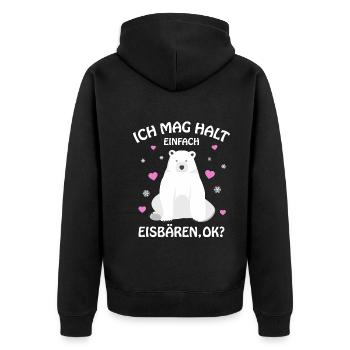 Eisbär Ich mag halt Eisbären Kinder Mädchen Damen - Unisex Premium Bio Zip Hoodie - Schwarz - Hinten - Nico (187cm)