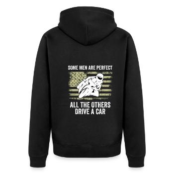 Motorrad Biker Männer sind perfekt Motorrad - Unisex Premium Bio Zip Hoodie - Schwarz - Hinten - Nico (187cm)