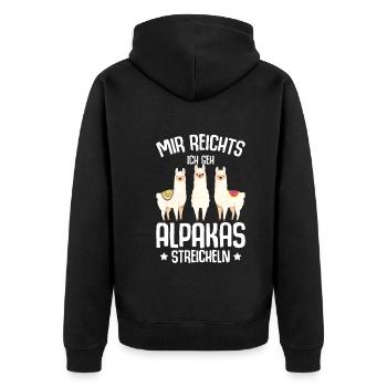 Alpaka Lama Kinder Mädchen Damen Alpakas - Unisex Premium Bio Zip Hoodie - Schwarz - Hinten - Nico (187cm)