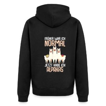 Alpaka Lama Alpaka Llama - Unisex Premium Bio Zip Hoodie - Schwarz - Hinten - Nico (187cm)