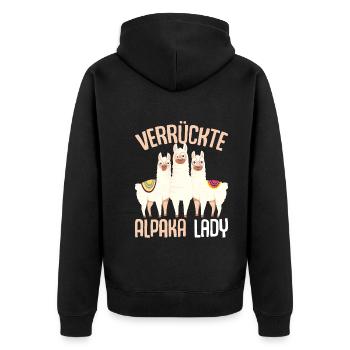 Verrückte Alpaka Lady Damen Alpaka Lama - Unisex Premium Bio Zip Hoodie - Schwarz - Hinten - Nico (187cm)