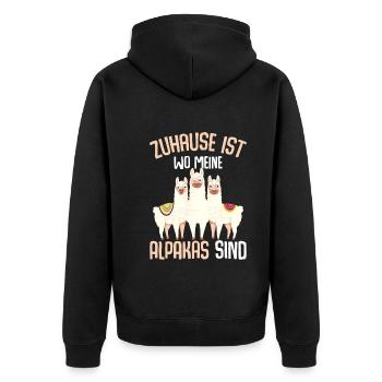 Zuhause ist wo meine Alpakas sind Kinder Lama - Unisex Premium Bio Zip Hoodie - Schwarz - Hinten - Nico (187cm)