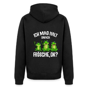 Frosch Ich mag halt Frösche Damen Mädchen Kinder - Unisex Premium Bio Zip Hoodie - Schwarz - Hinten - Nico (187cm)