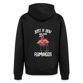 Flamingo Jungen Kinder - Unisex Premium Bio Zip Hoodie - Schwarz - Hinten - Nico (187cm)