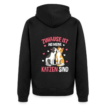 Zuhause ist wo meine Katzen sind Katze Damen - Unisex Premium Bio Zip Hoodie - Schwarz - Hinten - Nico (187cm)