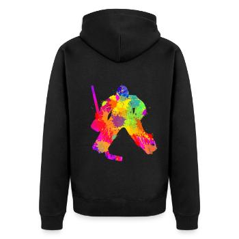 Eishockey Torwart Jungen Kinder - Unisex Premium Bio Zip Hoodie - Schwarz - Hinten - Nico (187cm)