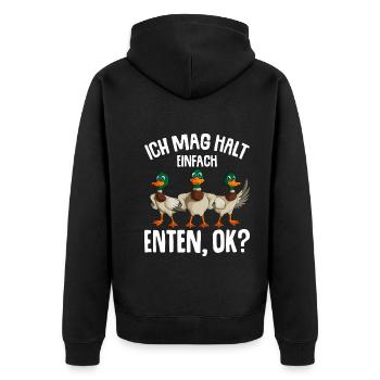 Ich mag halt Enten Mädchen Damen Ente - Unisex Premium Bio Zip Hoodie - Schwarz - Hinten - Nico (187cm)