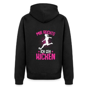 Mir reichts ich geh kicken Fußball Mädchen - Unisex Premium Bio Zip Hoodie - Schwarz - Hinten - Nico (187cm)