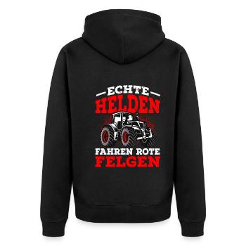 Traktor Landwirt Echte Helden fahren rote Felgen - Unisex Premium Bio Zip Hoodie - Schwarz - Hinten - Nico (187cm)