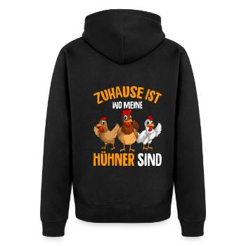 Zuhause ist wo meine Hühner sind Landwirt - Unisex Premium Bio Zip Hoodie - Schwarz - Hinten - Nico (187cm)