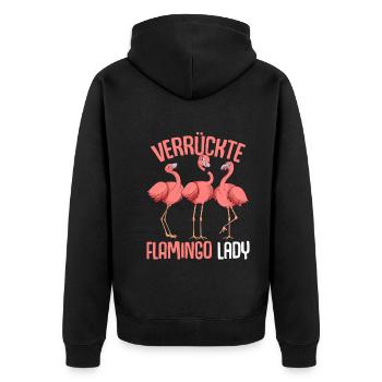 Verrückte Flamingo Lady Damen Mädchen - Unisex Premium Bio Zip Hoodie - Schwarz - Hinten - Nico (187cm)