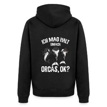 Ich mag halt Orcas Wal Schwertwal Killerwal - Unisex Premium Bio Zip Hoodie - Schwarz - Hinten - Nico (187cm)