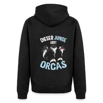 Orca Junge Wal Schwertwal Killerwal Kinder - Unisex Premium Bio Zip Hoodie - Schwarz - Hinten - Nico (187cm)