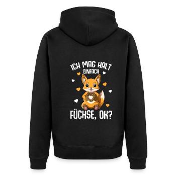 Ich mag halt Füchse Kinder Mädchen Fuchs - Unisex Premium Bio Zip Hoodie - Schwarz - Hinten - Nico (187cm)
