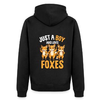 Fuchs Junge Kinder - Unisex Premium Bio Zip Hoodie - Schwarz - Hinten - Nico (187cm)