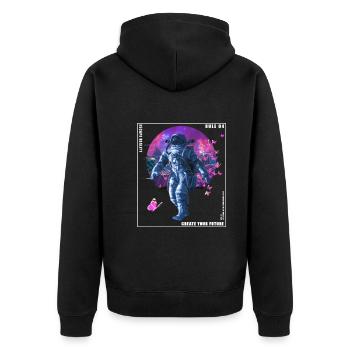 Vaporwave Glitch Retro Astronaut - Unisex Premium Bio Zip Hoodie - Schwarz - Hinten - Nico (187cm)