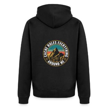 Geocaching Cache Regeln Alles Um Mich Herum - Unisex Premium Bio Zip Hoodie - Schwarz - Hinten - Nico (187cm)