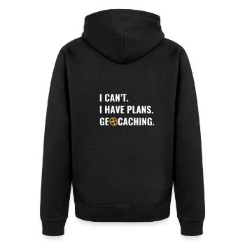Geocaching Geocacher Ich Kann Nicht Ich Habe - Unisex Premium Bio Zip Hoodie - Schwarz - Hinten - Nico (187cm)