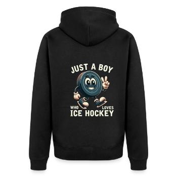 Juste un garçon qui aime le hockey sur glace garçons hommes - Veste à capuche bio Premium Unisexe - noir - Dos - Nico (187cm)