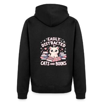 Von Katzen Und Büchern Leicht Abgelenkt Cat - Unisex Premium Bio Zip Hoodie - Schwarz - Hinten - Nico (187cm)