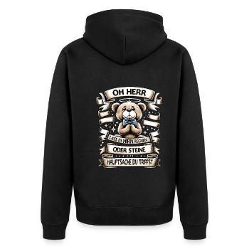 Teddy Bär Mit Lustigem Spruch Hirn Regnen Design - Unisex Premium Bio Zip Hoodie - Schwarz - Hinten - Nico (187cm)