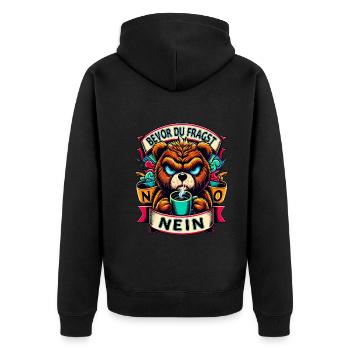 Bevor Du Fragst Nein Teddybär Kaffee Müde - Unisex Premium Bio Zip Hoodie - Schwarz - Hinten - Nico (187cm)