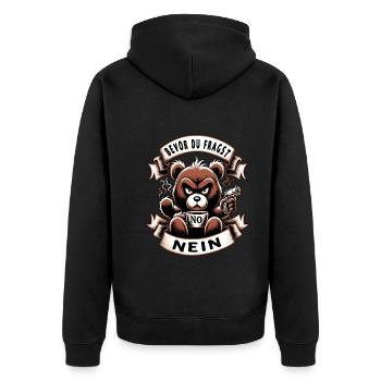 Bevor Du Fragst Nein Teddybär Kaffee Müde - Unisex Premium Bio Zip Hoodie - Schwarz - Hinten - Nico (187cm)