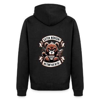 Guten Morgen Teddybär Morgenmuffel Lustiger Spruch - Unisex Premium Bio Zip Hoodie - Schwarz - Hinten - Nico (187cm)
