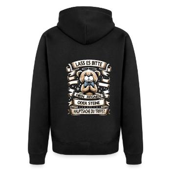 Lass Es Bitte Hirn Regnen Teddybär Lustiger Spruch - Unisex Premium Bio Zip Hoodie - Schwarz - Hinten - Nico (187cm)
