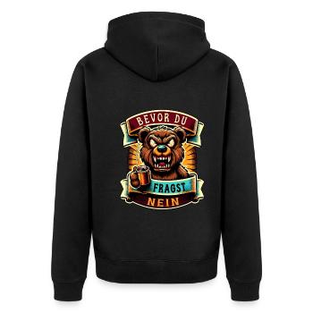 Bevor Du Fragst Nein Teddybär Kaffee Müde - Unisex Premium Bio Zip Hoodie - Schwarz - Hinten - Nico (187cm)
