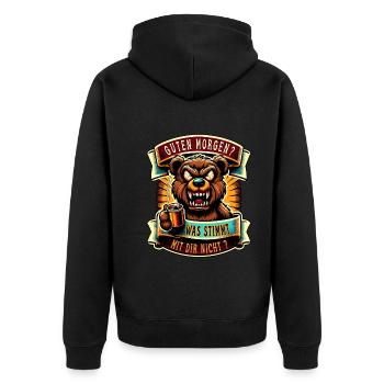 Guten Morgen Teddybär Morgenmuffel Lustiger Spruch - Unisex Premium Bio Zip Hoodie - Schwarz - Hinten - Nico (187cm)