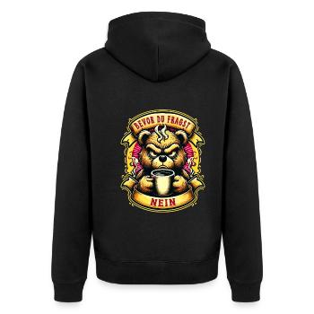 Bevor Du Fragst Nein Teddybär Kaffee Müde - Unisex Premium Bio Zip Hoodie - Schwarz - Hinten - Nico (187cm)