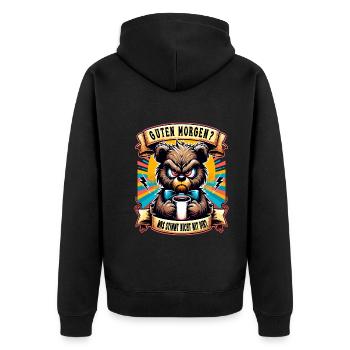 Guten Morgen Teddybär Morgenmuffel Lustiger Spruch - Unisex Premium Bio Zip Hoodie - Schwarz - Hinten - Nico (187cm)
