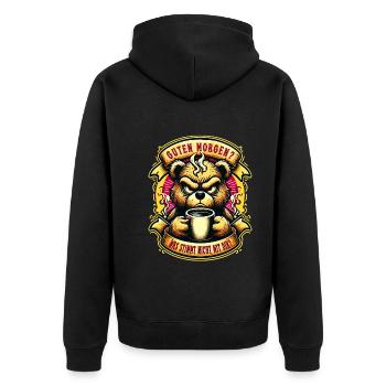 Guten Morgen Teddybär Morgenmuffel Lustiger Spruch - Unisex Premium Bio Zip Hoodie - Schwarz - Hinten - Nico (187cm)