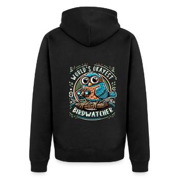 Weltbester Okayer Birdwatcher Vogelbeobachtung - Unisex Premium Bio Zip Hoodie - Schwarz - Hinten - Nico (187cm)