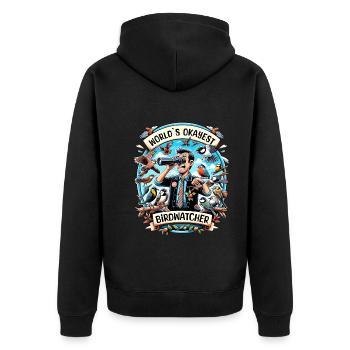 Weltbester Okayer Birdwatcher Vogelbeobachtung - Unisex Premium Bio Zip Hoodie - Schwarz - Hinten - Nico (187cm)