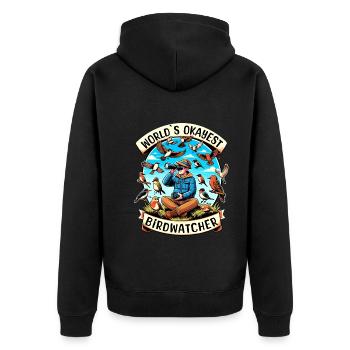 Weltbester Okayer Birdwatcher Vogelbeobachtung - Unisex Premium Bio Zip Hoodie - Schwarz - Hinten - Nico (187cm)