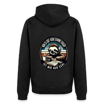 lustiger faLustiger Faultier Spruch keine dumme Fr - Unisex Premium Bio Zip Hoodie - Schwarz - Hinten - Nico (187cm)