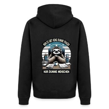 lustiger faLustiger Faultier Spruch keine dumme Fr - Unisex Premium Bio Zip Hoodie - Schwarz - Hinten - Nico (187cm)