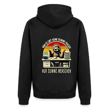 lustiger faLustiger Faultier Spruch keine dumme Fr - Unisex Premium Bio Zip Hoodie - Schwarz - Hinten - Nico (187cm)